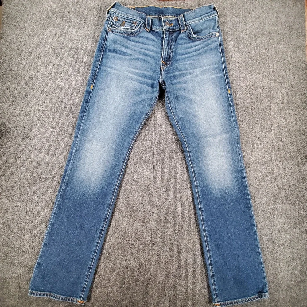 True Religion Jeans Mens 33x33 Ricky Relaxed Straight Blue Flap Stretch